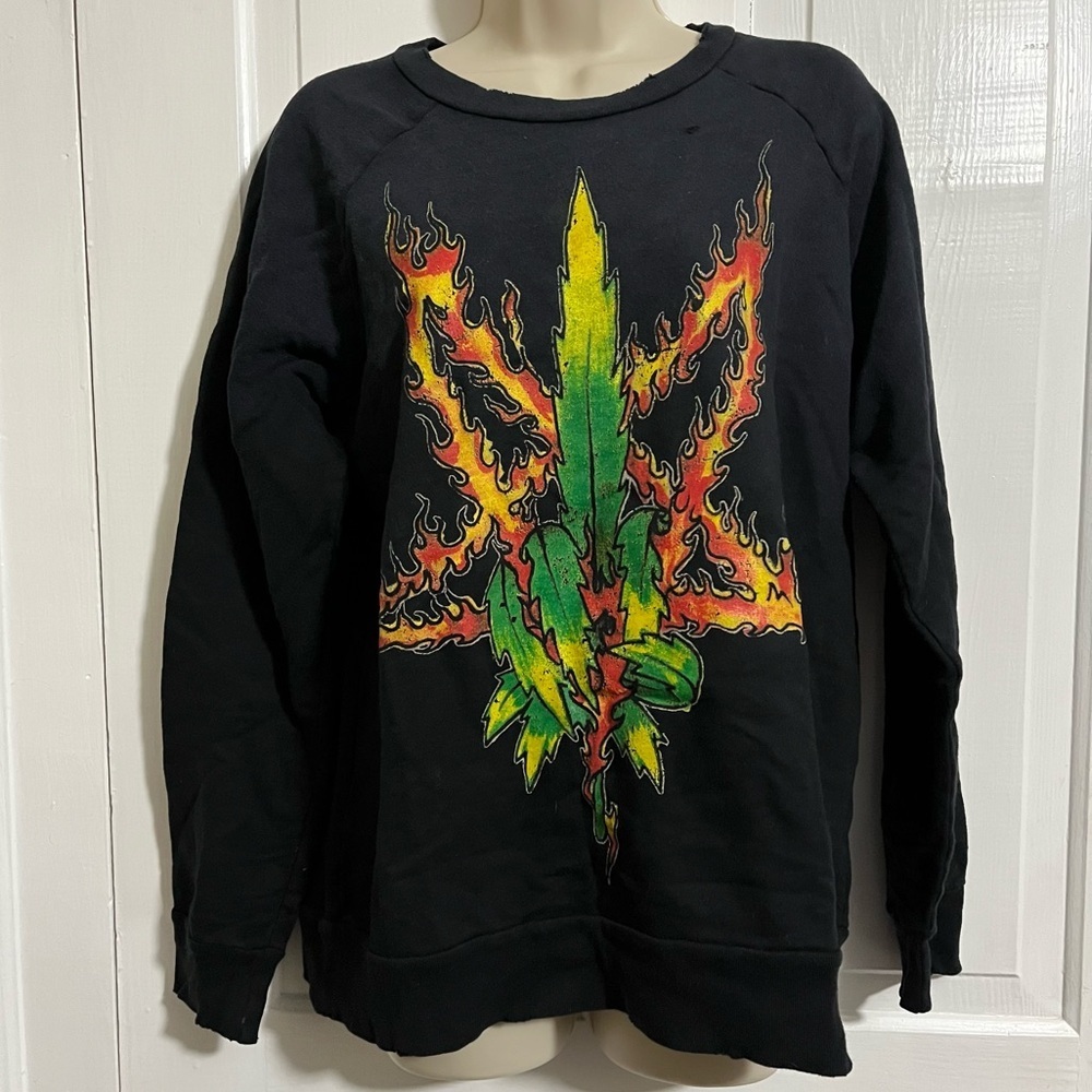 UNIF Black Long Sleeve Tee with Flame Graphic